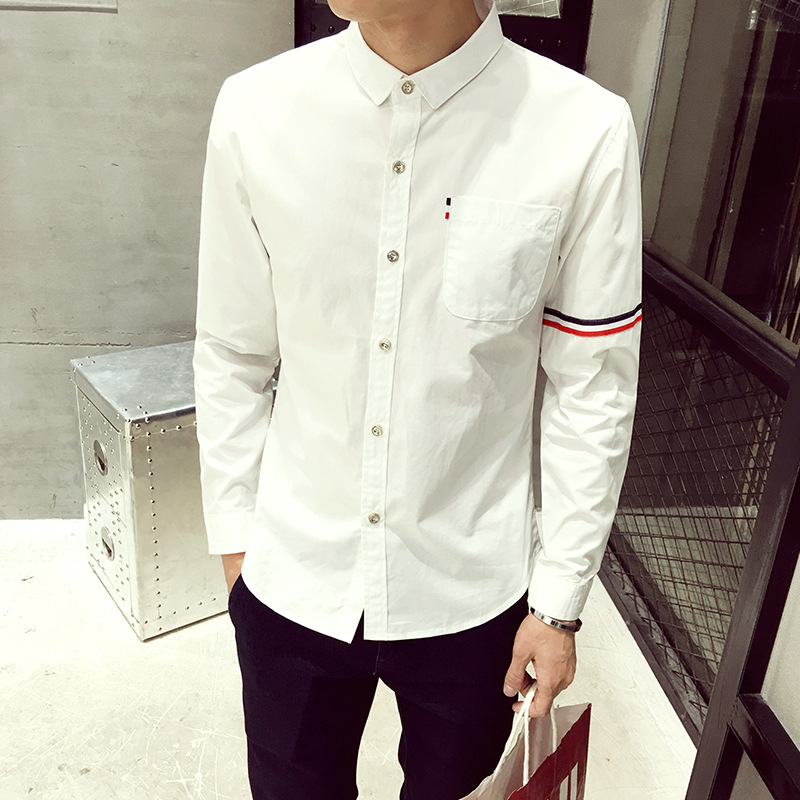 2017新款男士夏季長袖修身韓版純色商務白襯衣男青年工裝男裝工廠,批發,進口,代購