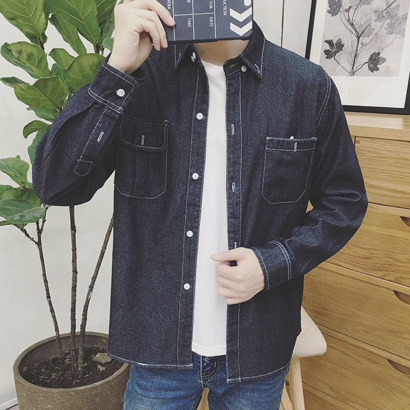 2017新款春秋裝男士牛仔襯衫日系流行男生長袖襯衣男裝一件代發工廠,批發,進口,代購
