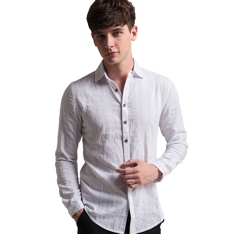 拜倫特 2016夏裝新款韓版休閒薄款襯衣 修身男士白色純棉長袖襯衫工廠,批發,進口,代購