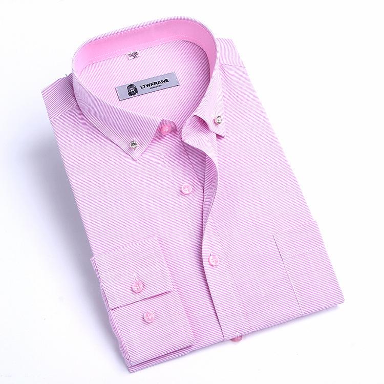 2016新款中年男裝日常休閒老人頭男士長袖襯衫粉紅色條紋男式襯衣工廠,批發,進口,代購