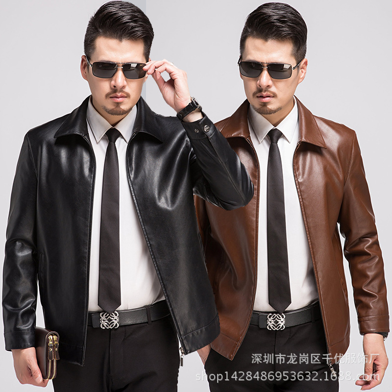 夢特嬌正品男士真皮皮衣男款2016秋冬新款拉鏈夾克爸爸綿羊皮皮衣批發・進口・工廠・代買・代購