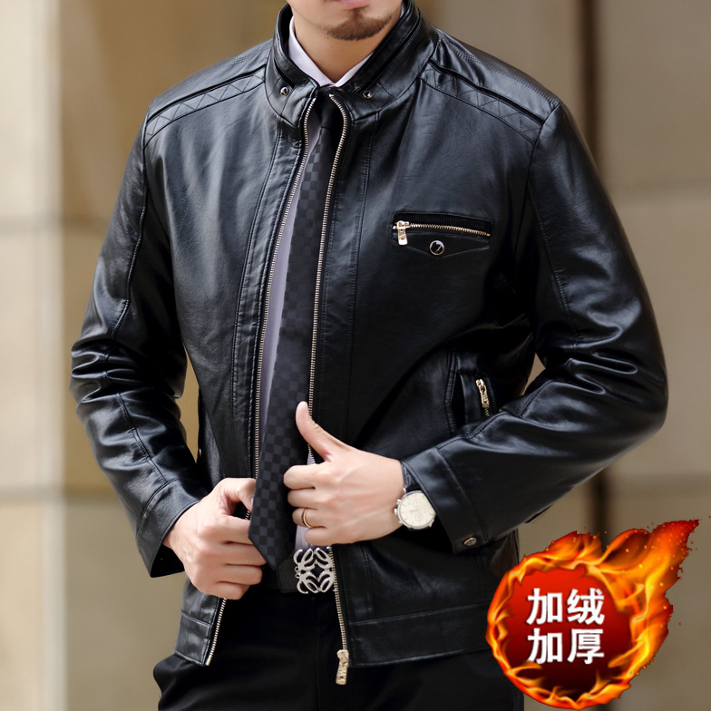 小羊皮真皮皮衣中年男士商務男裝夾克加絨加厚皮外套秋冬季工廠,批發,進口,代購