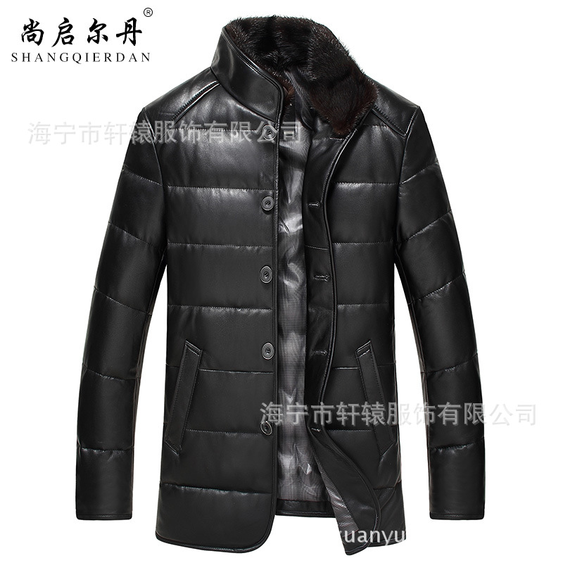 海寧 真皮羽絨衣男士 真皮皮衣男 水貂立領 綿羊皮皮衣 冬季保暖工廠,批發,進口,代購