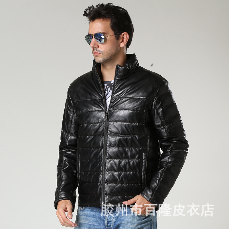 綿羊皮羽絨衣立領修身商務棉衣 短款潮男士真皮皮衣工廠,批發,進口,代購