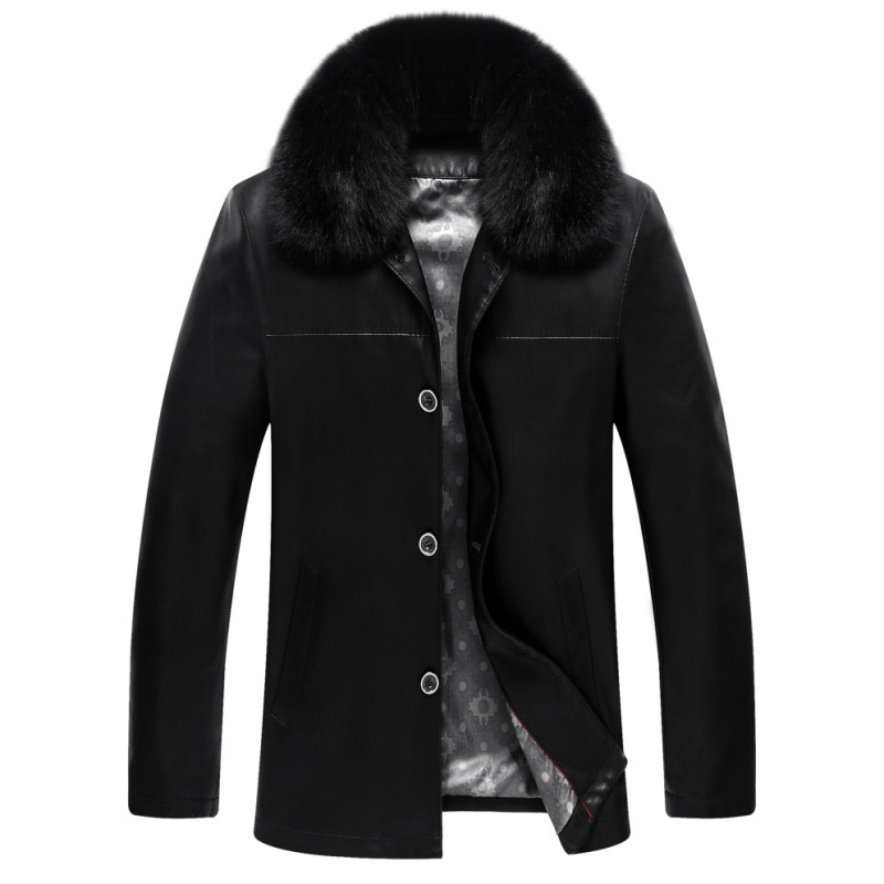 品牌2016冬季新款男士外套 商務中年綿羊皮加絨毛領男裝皮夾克工廠,批發,進口,代購