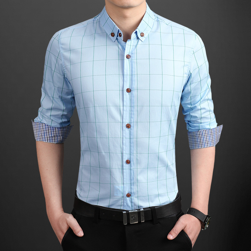 2016春季新款格子男式襯衫 韓版修身純棉男士長袖襯衫男網路供貨工廠,批發,進口,代購