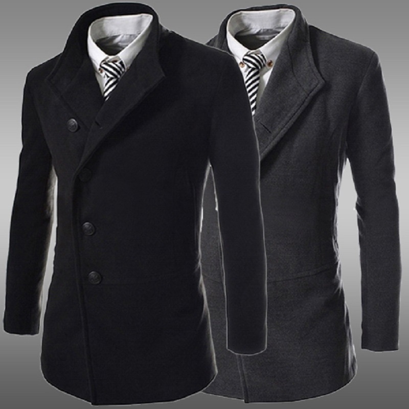 2016新款皮領裝飾外套男士外貿修身雙麵呢中長款單排扣呢大衣F832批發・進口・工廠・代買・代購