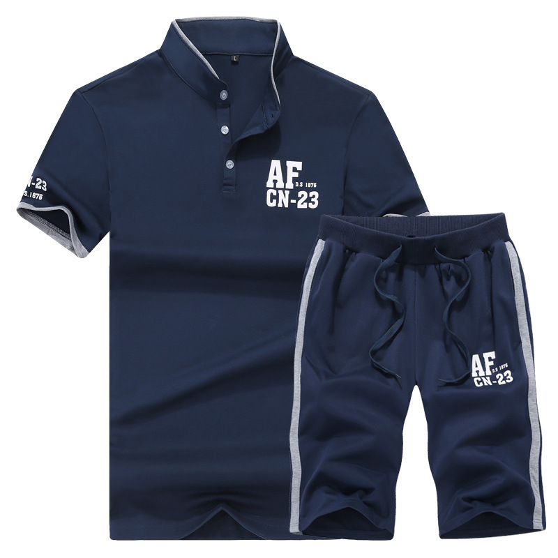 2015夏季男士修身休閒短袖套裝t恤AF運動套裝男式立領短袖T恤男裝批發・進口・工廠・代買・代購