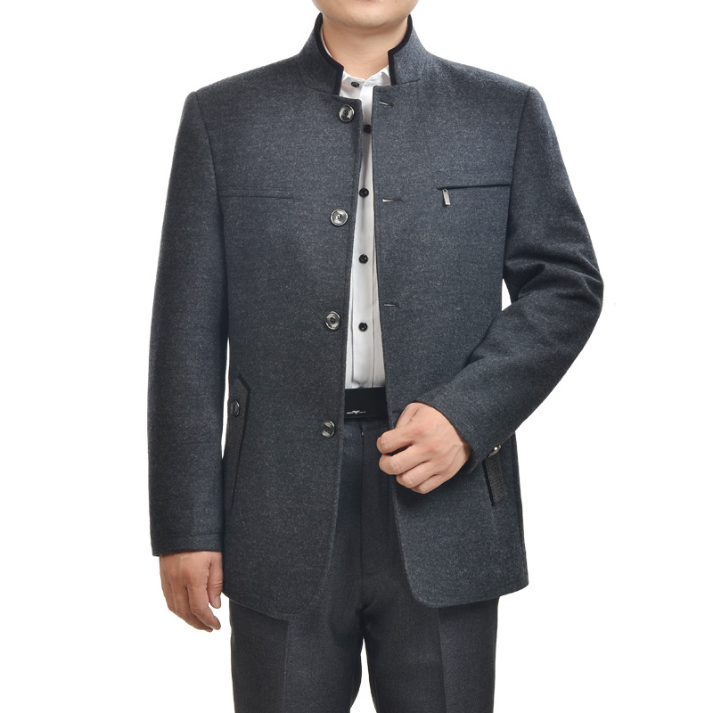 2015秋冬新款中老年男士休閒外套爸爸裝毛呢立領夾克商務男裝上衣批發・進口・工廠・代買・代購
