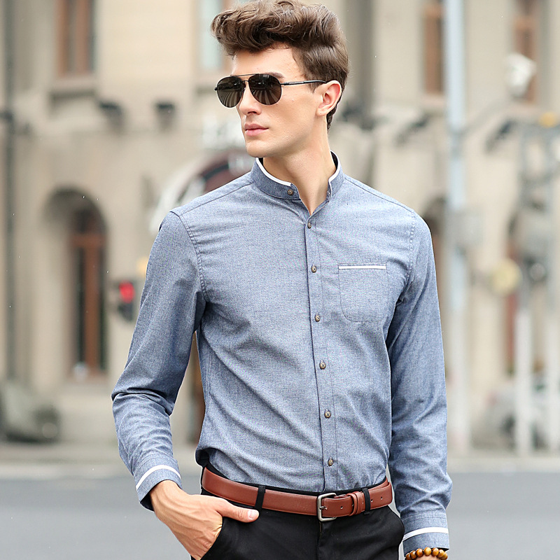男襯衫2015 男士商務純棉襯衫長袖 新款開衫合體型青年男式襯衫工廠,批發,進口,代購