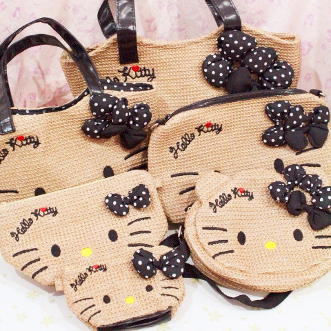 日本卡通kitty超可愛手工編織草編包 蝴蝶結手拎包批發・進口・工廠・代買・代購