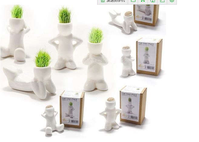 微盆景 桌麵清新創意植物 X戀人陶瓷小白人雙人 草頭娃娃工廠,批發,進口,代購
