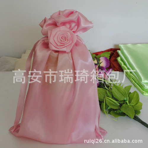 韓日絲綢拉伸袋+小花 花朵色丁束口袋批發・進口・工廠・代買・代購
