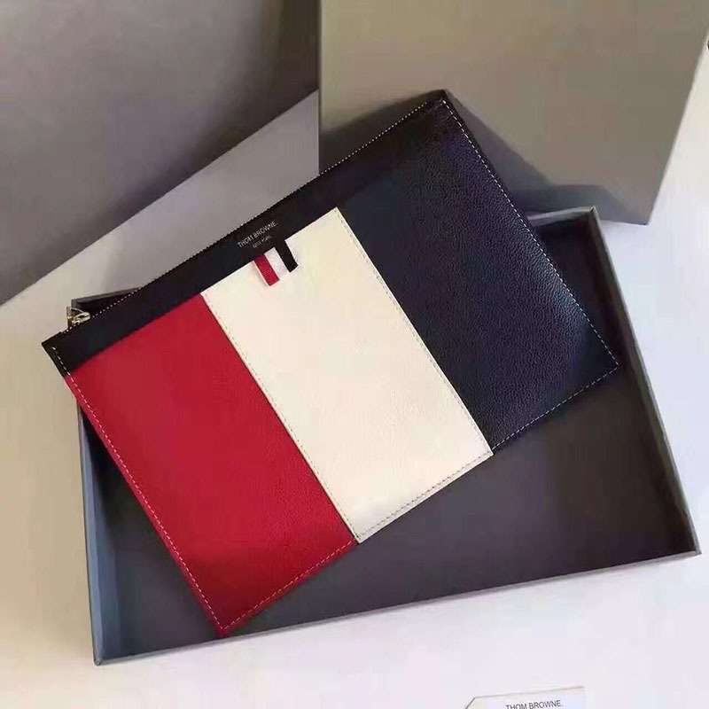 新款TB湯姆原單真皮手拿包可放IPAD 紅白藍3拼色手拿包 爆款批發・進口・工廠・代買・代購