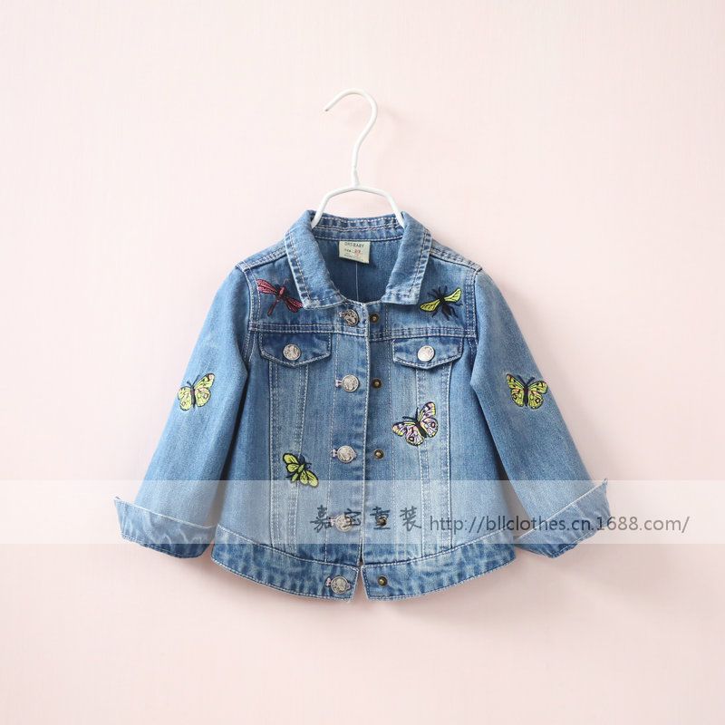 313505 蝴蝶刺繡貼後背花藤刺繡翻領童牛仔服 童裝批發1.95工廠,批發,進口,代購