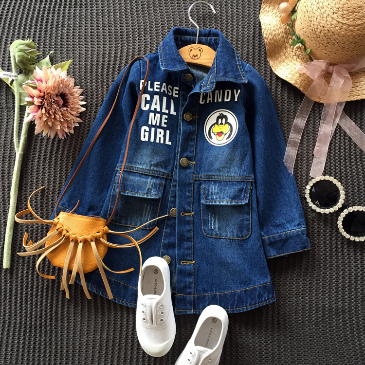 兒童牛仔服韓版女童中長款牛仔外套中小童卡通字母印花牛仔衣批發批發・進口・工廠・代買・代購