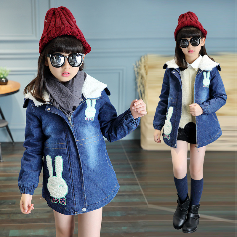 2016冬季新品女童兔子加厚牛仔外套 兒童中大童寶寶加絨棉襖批發工廠,批發,進口,代購