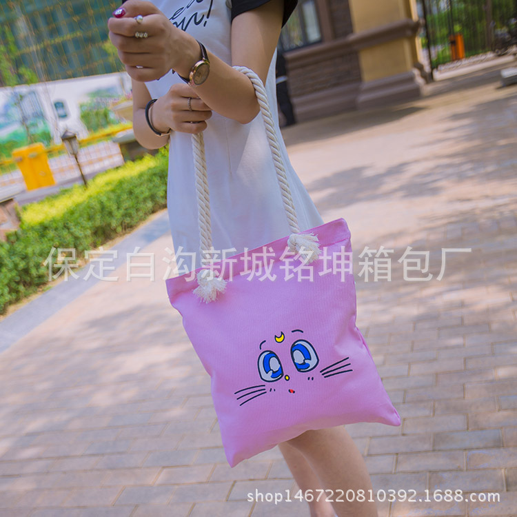 2016帆佈包女單肩包麻繩學院文藝手提袋可愛甜美淑女書包購物包袋批發・進口・工廠・代買・代購
