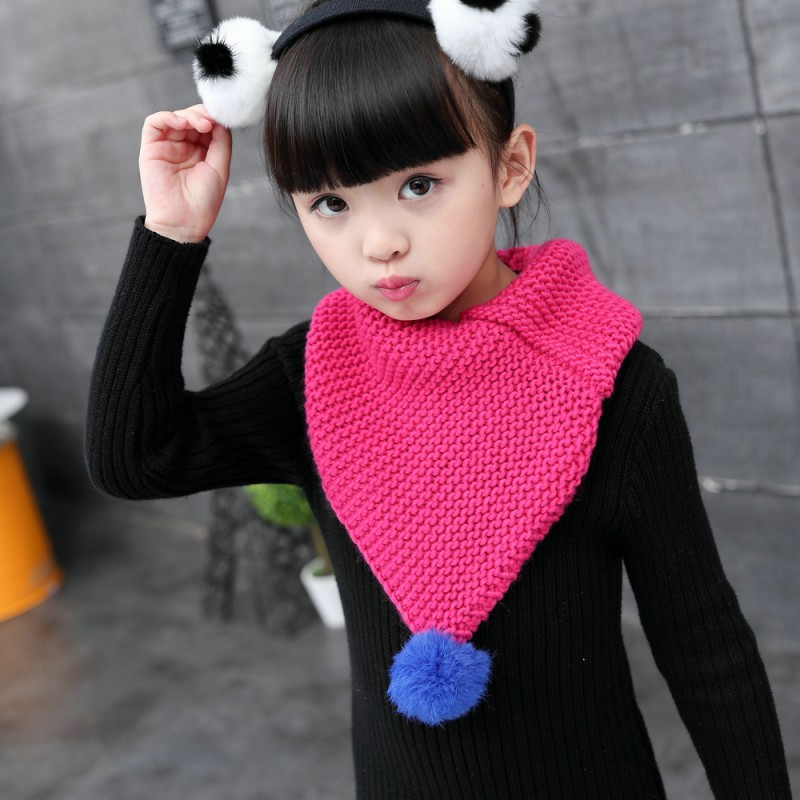 韓版冬季男女兒童毛線圍巾 時尚保暖針織圍脖帶毛球廠傢直銷批發・進口・工廠・代買・代購