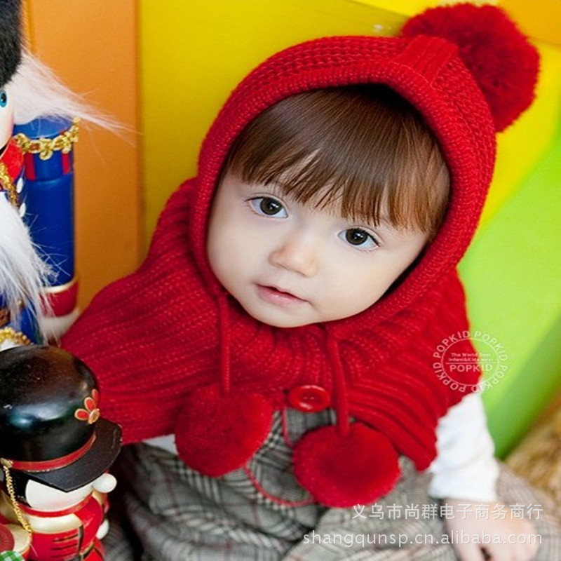 2016冬季防寒針織帽子圍巾套件韓國新款時尚兒童冬季連身披肩批發・進口・工廠・代買・代購