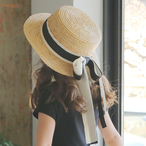 韓國韓版兒童草帽女童飄帶遮陽帽2016新款平頂帽批發・進口・工廠・代買・代購
