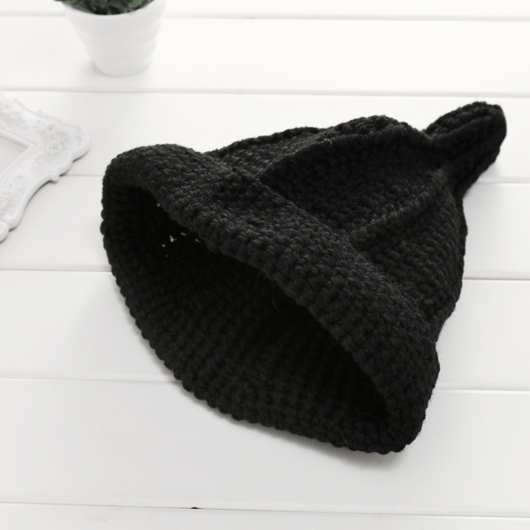 手工兒童G尖尖帽 兒童個性女巫毛線帽子可愛黑色帽子2016熱賣新款批發・進口・工廠・代買・代購