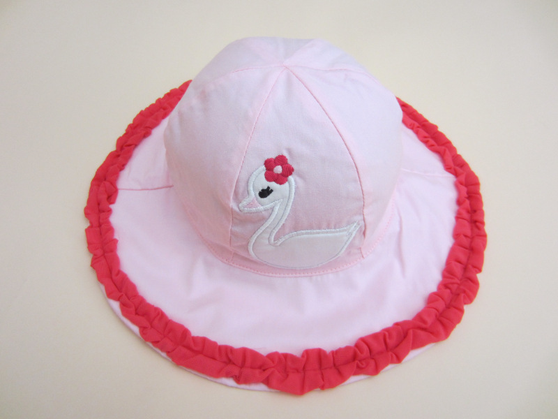 2016外貿原單出口歐美粉紅白天鵝女童大簷遮陽帽童太陽帽一件代發工廠,批發,進口,代購