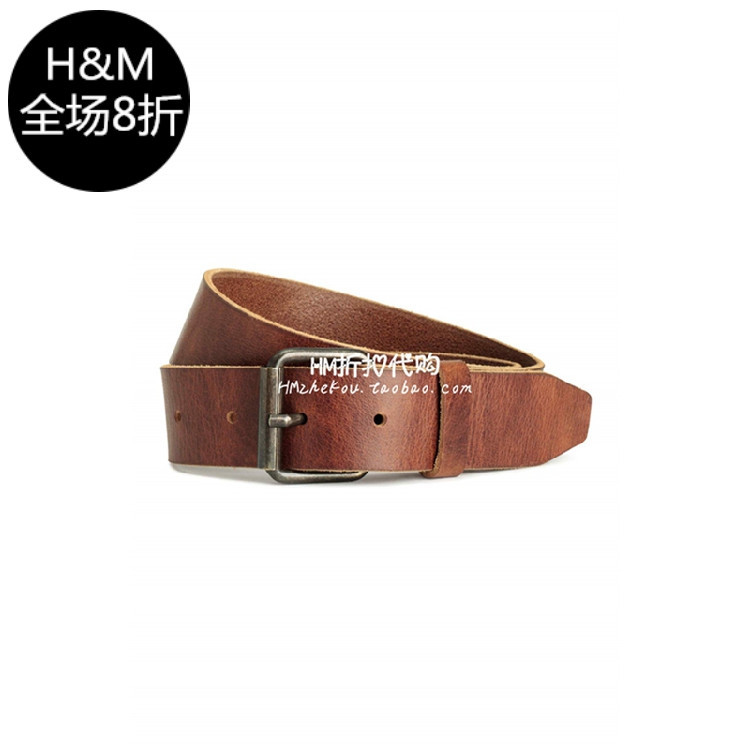 HM H&M專櫃正品代購男款棕色仿古金屬扣真皮腰帶皮帶0338016003批發・進口・工廠・代買・代購