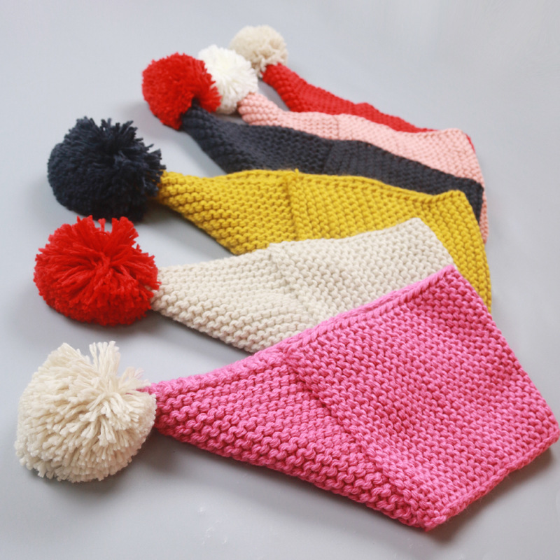 冬季新款兒童圍巾 韓版糖果色可愛小毛球純色保暖針織兒童圍脖工廠,批發,進口,代購