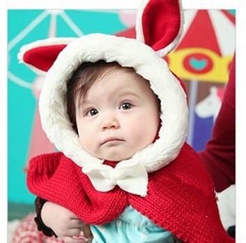 韓版男女寶寶冬天小白兔連身護耳帽子針織毛線帽圍巾連身兒童披肩工廠,批發,進口,代購