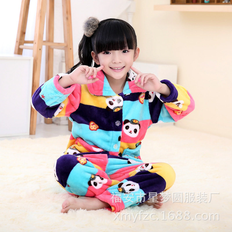 一件代發秋冬款兒童法蘭絨睡衣0-15歲女童傢居服卡通童裝套裝批發・進口・工廠・代買・代購