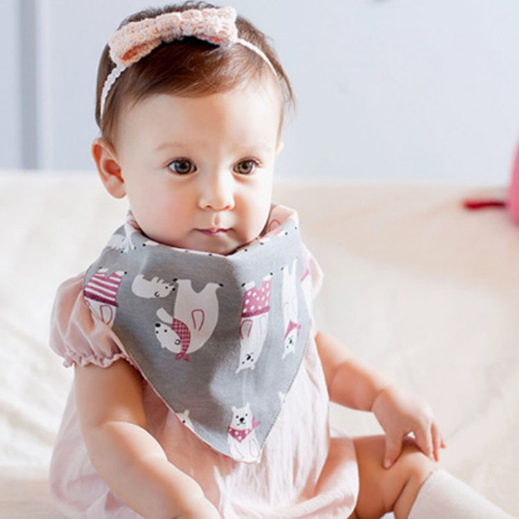 韓版小熊嬰兒童三角巾 雙層兩麵帶寶寶口水巾 卡通印花圍嘴圍兜工廠,批發,進口,代購