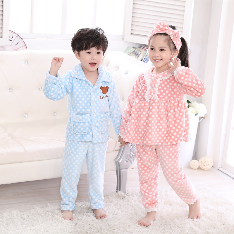 2016冬季可愛韓版兒童加厚法蘭絨套裝睡衣 中小大童男女童傢居服工廠,批發,進口,代購