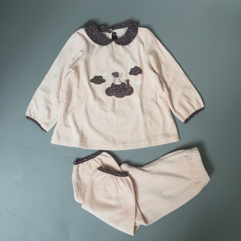 法單稻草人女童傢居服套裝 天鵝絨翻領娃娃服睡衣 刺繡卡通運動服批發・進口・工廠・代買・代購