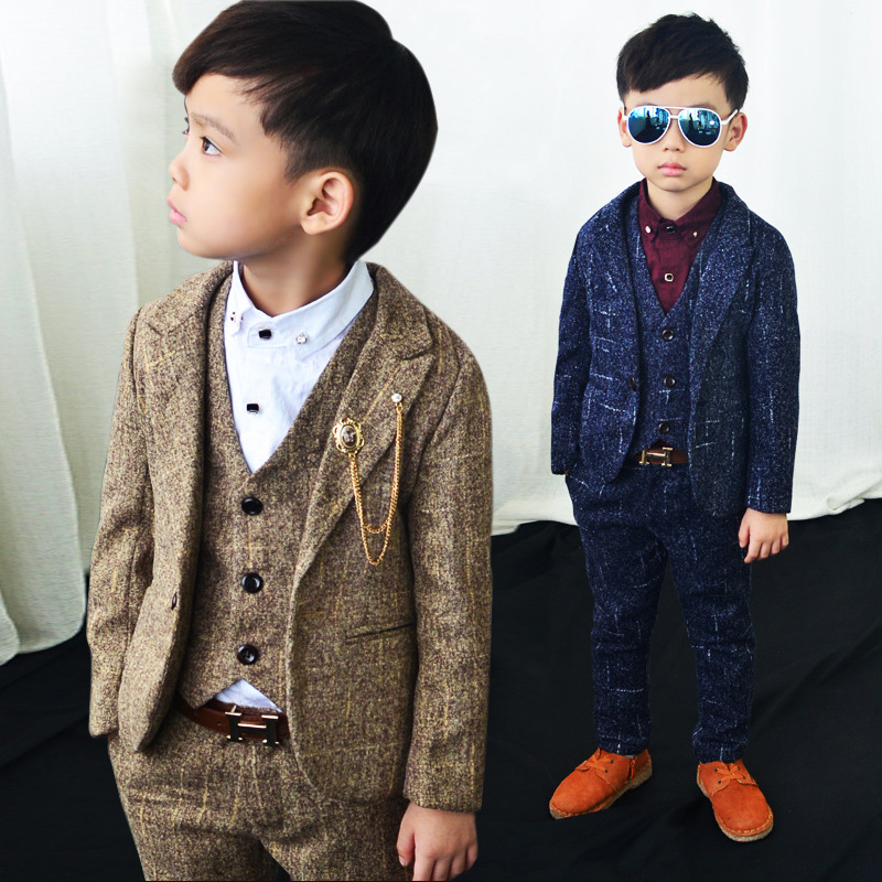 2016冬季新款加厚西服三件套男童英倫范小禮服花童套裝潮送紅胸花批發・進口・工廠・代買・代購