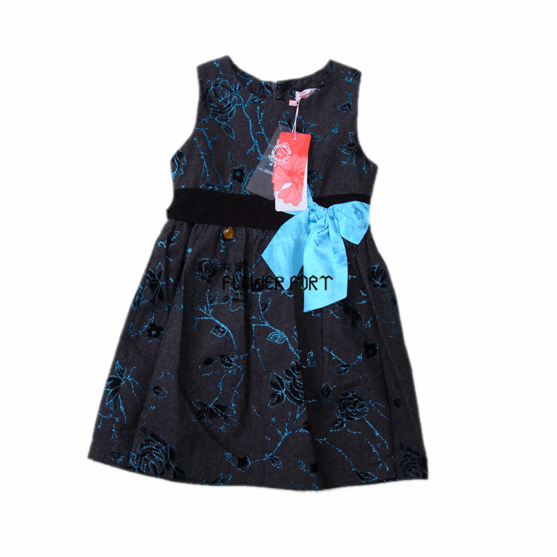 高檔外貿品牌 春秋新款 中大童韓版時尚 女童毛呢印花禮服裙批發・進口・工廠・代買・代購