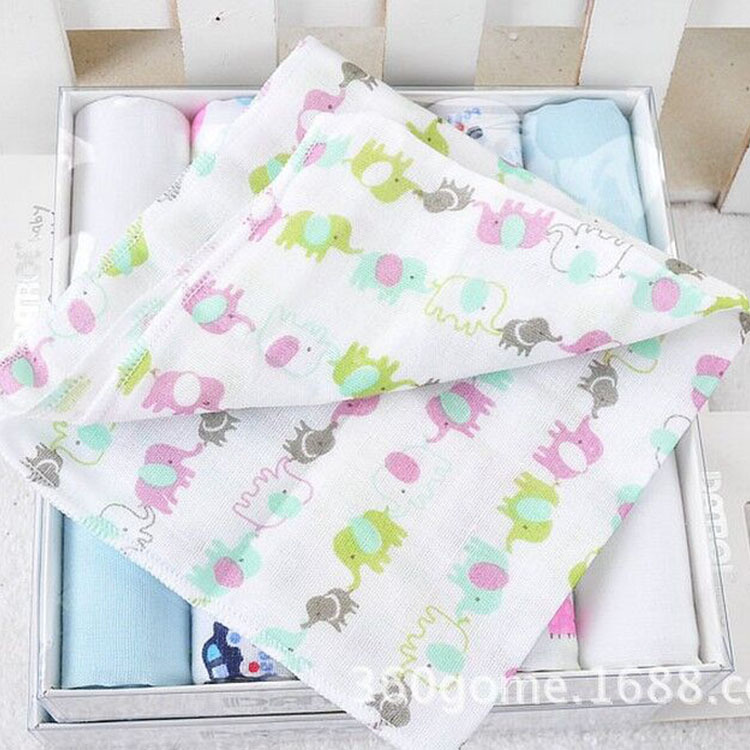 熱賣嬰兒用品 全棉可愛圖案紗佈方巾手帕 禮盒5條裝口水巾批發・進口・工廠・代買・代購