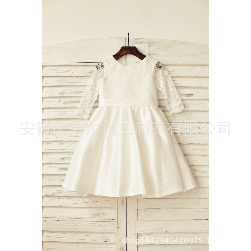 2015新款原創米色蕾絲長袖塔夫綢花童禮服批發・進口・工廠・代買・代購