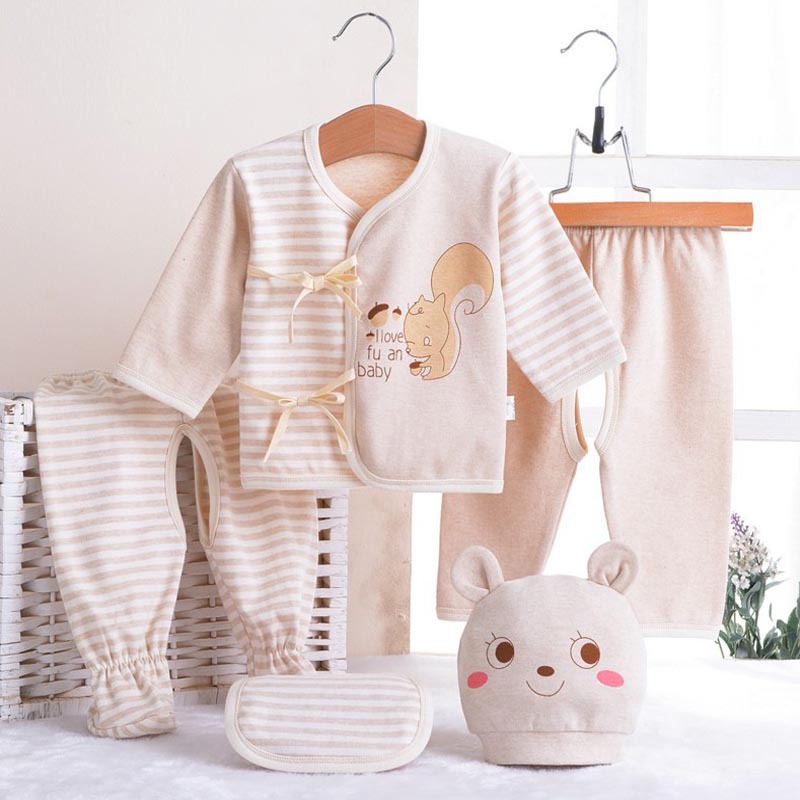 嬰時尚彩棉松鼠印花禮盒嬰兒五件套 天然彩棉呵護寶寶肌膚1107工廠,批發,進口,代購