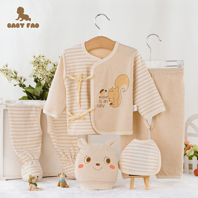 嬰兒禮盒套裝純棉五件套新生兒衣服0-3個月彩棉和尚服卡通批發・進口・工廠・代買・代購