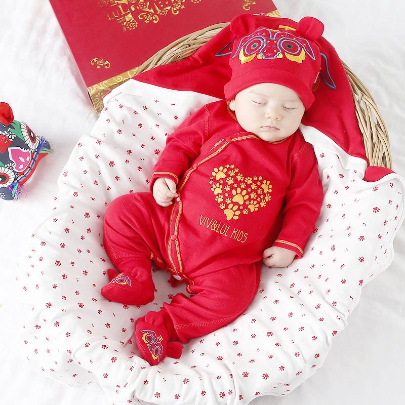 嬰兒禮盒嬰兒寶寶套裝大紅中式禮盒套滿月服9件套嬰兒禮盒新生兒批發・進口・工廠・代買・代購