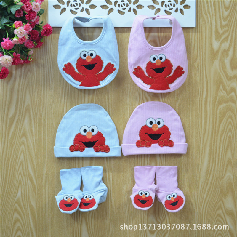 外貿品牌嬰兒帽子口水巾襪子3件套純棉寶寶圍嘴套裝工廠,批發,進口,代購