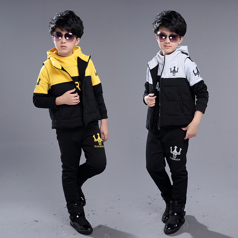 新款秋冬童裝加絨三件套 韓版加厚童套裝 休閒中小大男童裝批發・進口・工廠・代買・代購