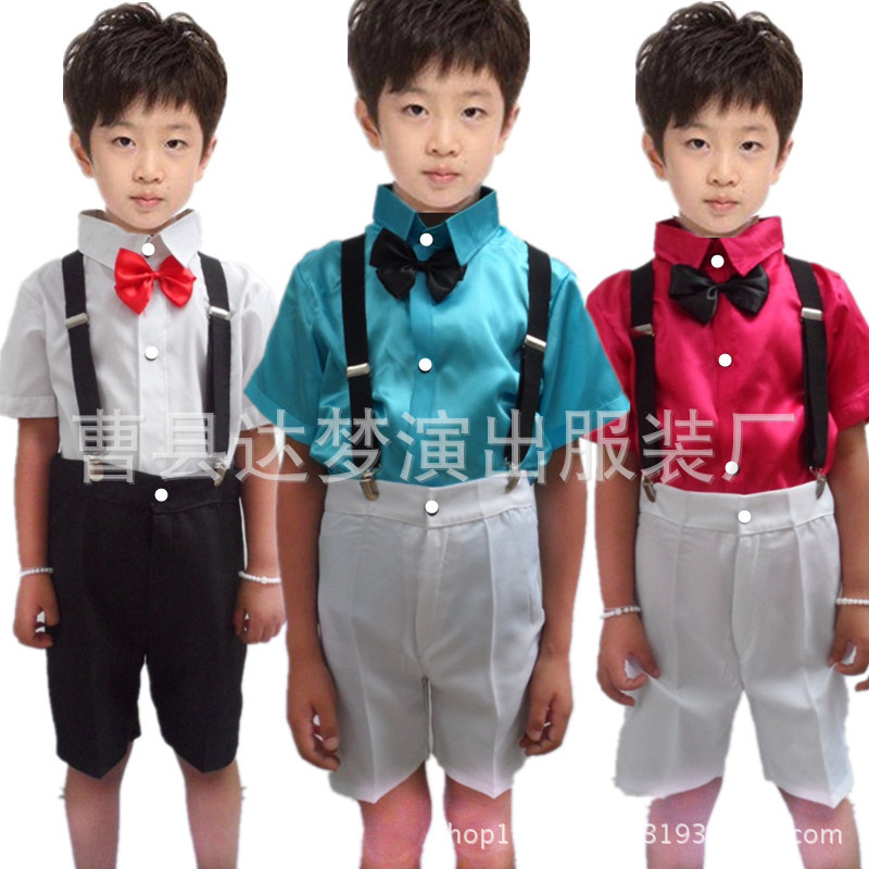 最新兒童主持服裝夏款精品背帶4件套男童演出服花童禮服小孩表演批發・進口・工廠・代買・代購