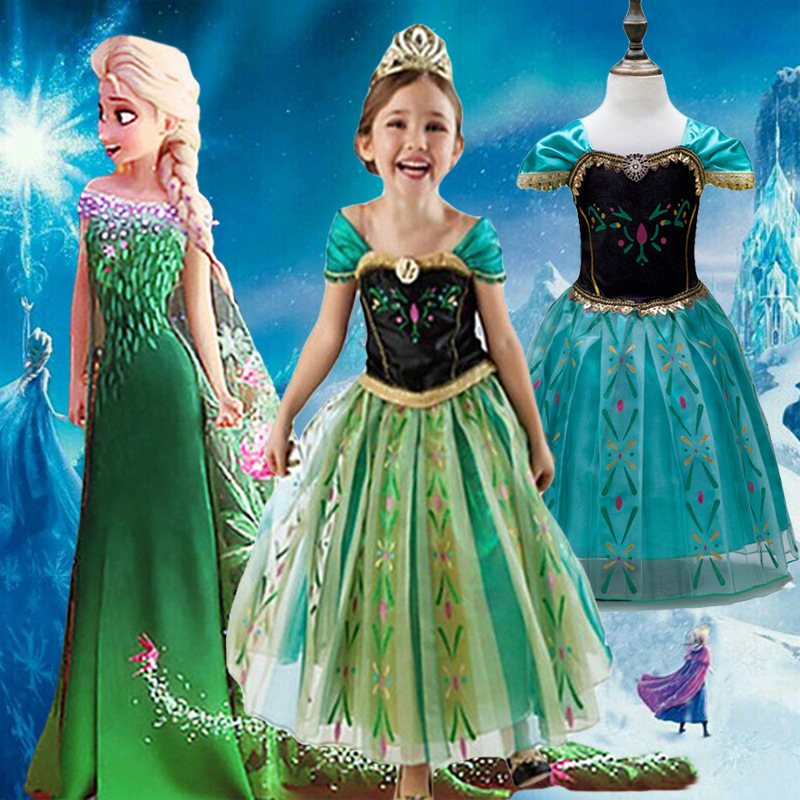 童裝2015爆款 冰雪奇緣女童Elsa公主連衣裙 綠色拖地長裙一件代發批發・進口・工廠・代買・代購