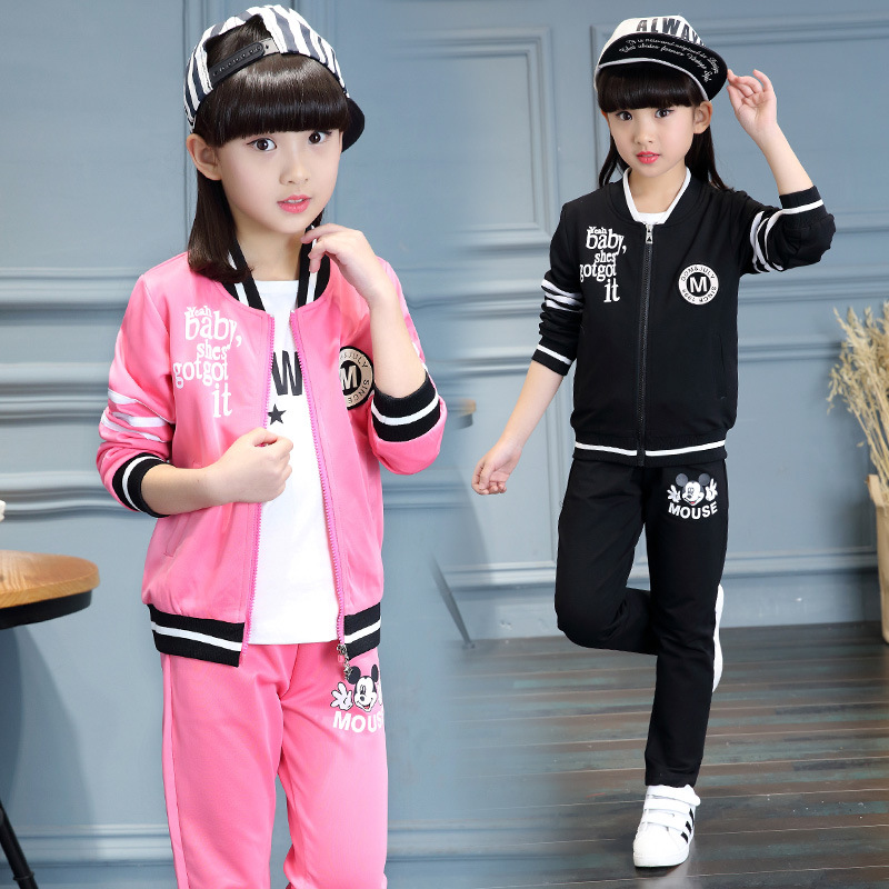 童裝女童春款套裝2017新品韓版中大童印M米奇拉鏈兒童兩件套春裝工廠,批發,進口,代購
