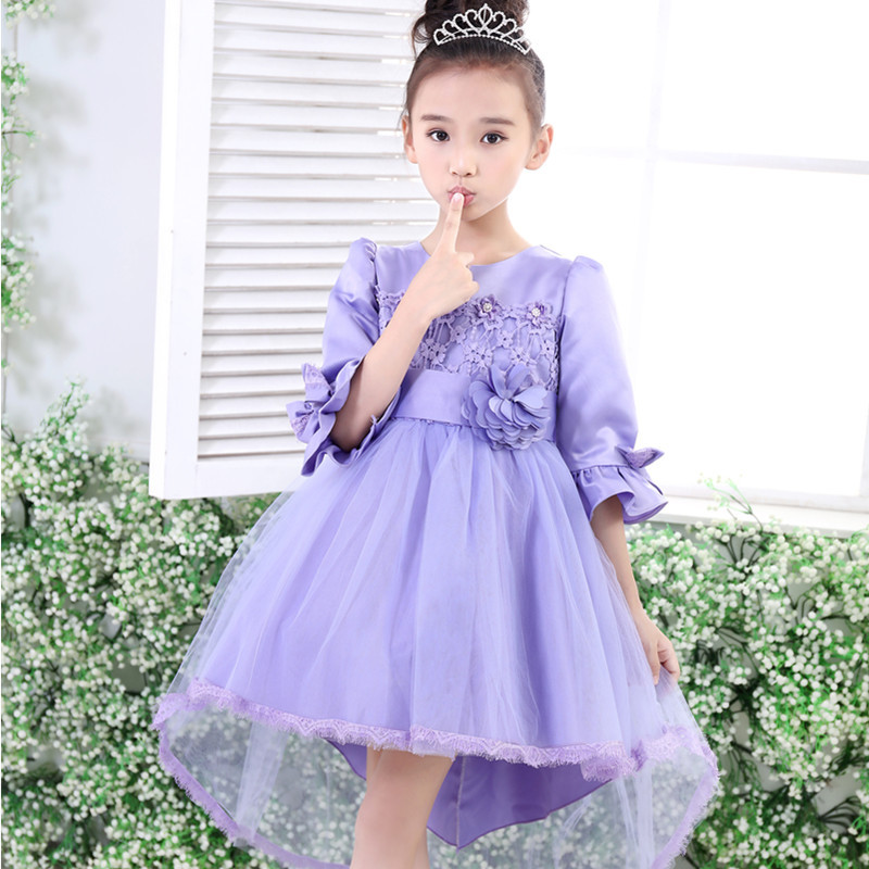 新款兒童拖尾裙禮服 中大女童公主連衣裙白紫色花童主持人表演出工廠,批發,進口,代購