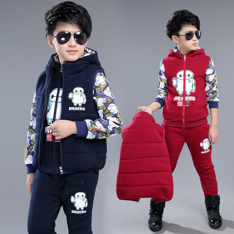 童裝男童冬款套裝2016新款兒童冬裝中大童運動衛衣三件套加厚加絨工廠,批發,進口,代購
