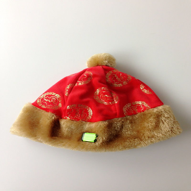 2015兒童民族風冬季加棉新款帽子水晶超柔印花福字唐裝棉地主帽工廠,批發,進口,代購