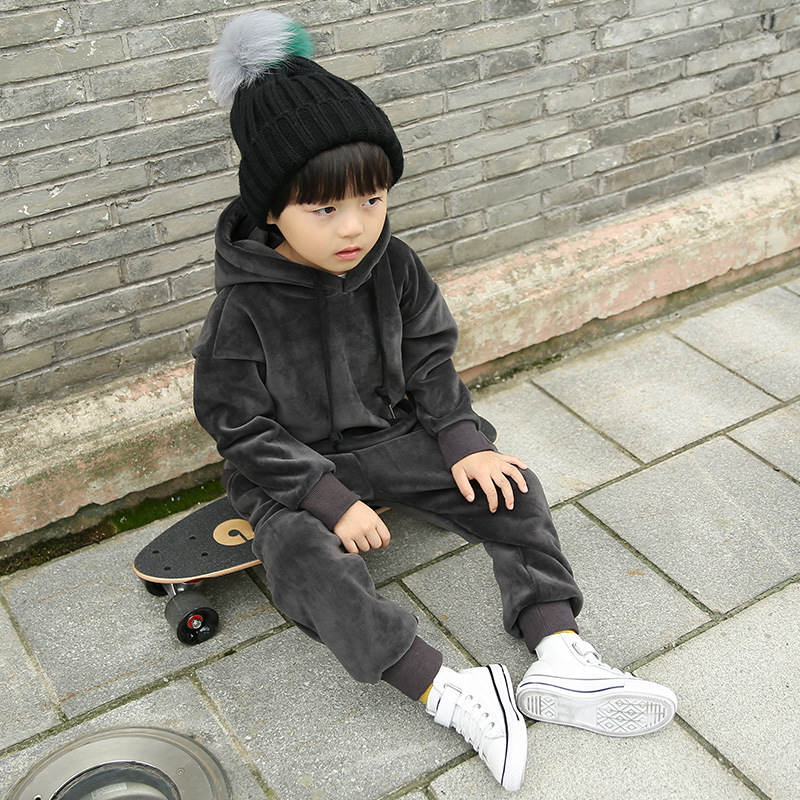 一件代發韓版童裝加絨兒童寶寶男童保暖兩件套韓版金絲絨童套裝工廠,批發,進口,代購